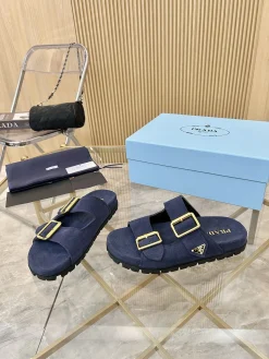 Alternative view of PRADA Slides & Slippers Suede (Navy-Gold) EU35-42 B20202606032865109