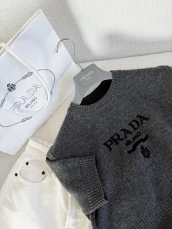 Alternative view of PRADA Sweaters & Knitwear Wool (Gray-Red-Black) B55202606011065119
