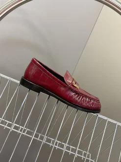 SAINT LAURENT Flats & Loafers Crocodile Embossed Leather (Burgundy-Black) EU39-44 C20202606033044139