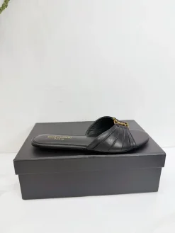 SAINT LAURENT Slides & Slippers Leather (Black-Gold) EU35-42 B20202606033095109