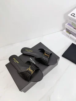 Alternative view of SAINT LAURENT Slides & Slippers Leather (Black-Gold) EU35-42 B20202606033095109