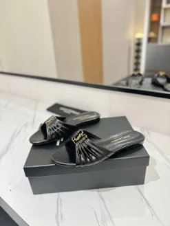 Alternative view of SAINT LAURENT Slides & Slippers Leather (Black-Gold) EU35-42 B40202606033100109