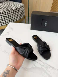 Alternative view of SAINT LAURENT Slides & Slippers Leather (Black-Gold) EU35-43 B0520260603310199