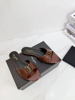 Alternative view of SAINT LAURENT Slides & Slippers Leather (Brown-Black-Gold) EU35-42 B20202606033088109