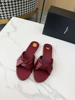 Alternative view of SAINT LAURENT Slides & Slippers Leather (Burgundy) EU35-43 B0520260603310799