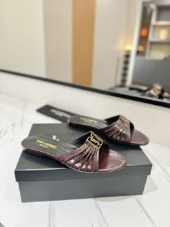 Alternative view of SAINT LAURENT Slides & Slippers Leather (Burgundy-Gold) EU35-42 B40202606033104109