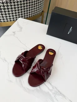 SAINT LAURENT Slides & Slippers Leather (Burgundy-Gold) EU35-43 B0520260603309099