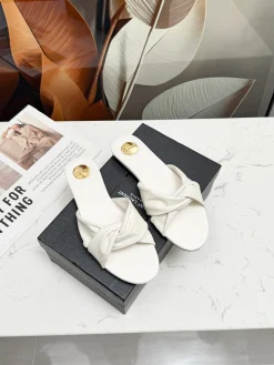 Alternative view of SAINT LAURENT Slides & Slippers Leather (White-Black) EU35-43 B0520260603311199
