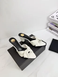 Alternative view of SAINT LAURENT Slides & Slippers Leather (White-Black-Gold) EU35-42 B40202606033112109