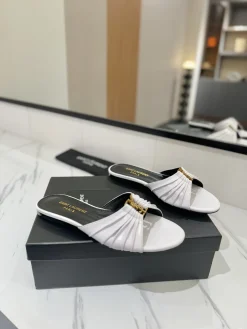 Alternative view of SAINT LAURENT Slides & Slippers Leather (White-Gold-Black) EU35-42 B40202606033086109