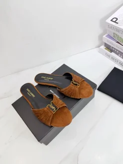 Alternative view of SAINT LAURENT Slides & Slippers Suede (Brown-Black-Gold) EU35-42 B20202606033122109