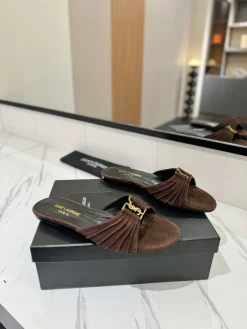 Alternative view of SAINT LAURENT Slides & Slippers Suede (Brown-Gold) EU35-42 B40202606033120109