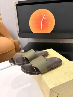 THE ROW Slides & Slippers Leather (Olive Green-Brown) EU35-41 A8020260603312399