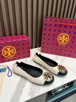 TORY BURCH Flats & Loafers Leather (White-Black-Gold) EU35-43 A8020260603313399