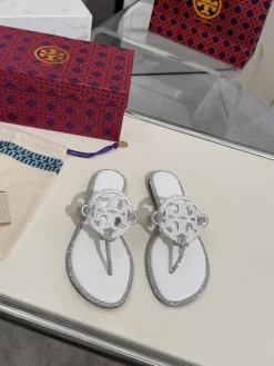 Alternative view of TORY BURCH Sandals & Mules Leather-Rhinestone (White-Silver) EU35-42 A4020260603313589