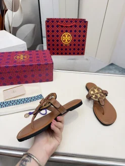 TORY BURCH Slides & Slippers Leather (Brown-Gold-Black) EU36-42 A5020260603315189