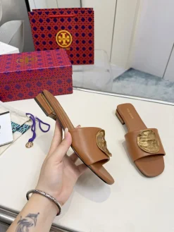 Alternative view of TORY BURCH Slides & Slippers Leather (Brown-Gold) EU36-42 A4020260603313889