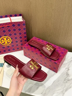 Alternative view of TORY BURCH Slides & Slippers Leather (Burgundy-Gold) EU36-42 A4020260603315389