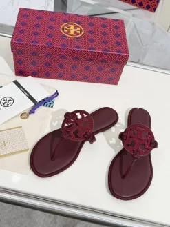 Alternative view of TORY BURCH Slides & Slippers Leather-Crystal (Burgundy) EU35-42 A4020260603327389
