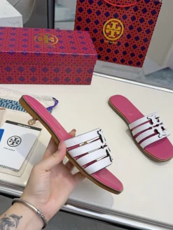 Alternative view of TORY BURCH Slides & Slippers Leather (Pink-White-Black) EU36-42 A4020260603313989