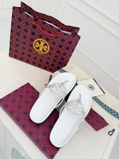 Alternative view of TORY BURCH Slides & Slippers Leather-Rhinestone (White-Silver-Black) EU35-41 A6020260603314789