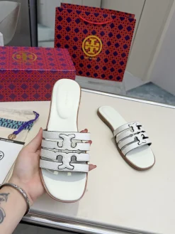 TORY BURCH Slides & Slippers Leather (White-Black-Brown) EU36-42 A4020260603314289