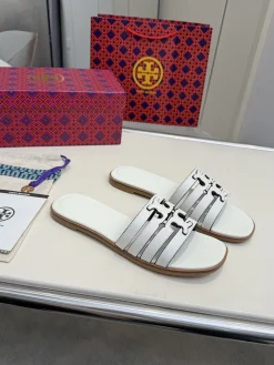 Alternative view of TORY BURCH Slides & Slippers Leather (White-Black-Brown) EU36-42 A4020260603314289