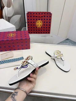 TORY BURCH Slides & Slippers Leather (White-Gold-Black) EU36-42 A5020260603314189