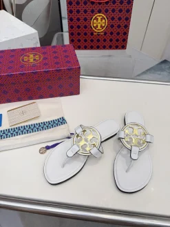 Alternative view of TORY BURCH Slides & Slippers Leather (White-Gold-Black) EU36-42 A5020260603314189