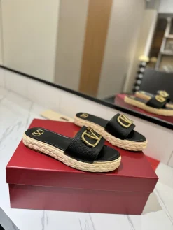 Alternative view of VALENTINO Slides & Slippers Leather-Raffia (Black-Beige-Gold) EU35-39 B40202606033530109