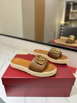 Alternative view of VALENTINO Slides & Slippers Leather-Raffia (Brown-Beige) EU35-39 B40202606033531109