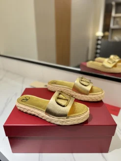 Alternative view of VALENTINO Slides & Slippers Leather-Raffia (Gold-Beige) EU35-39 B40202606033536109