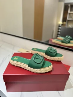 Alternative view of VALENTINO Slides & Slippers Leather-Raffia (Green-Beige) EU35-39 B40202606033537109