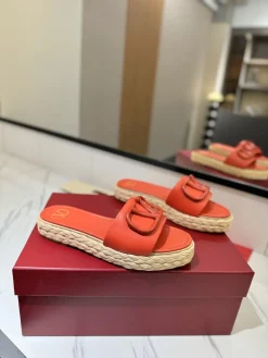 Alternative view of VALENTINO Slides & Slippers Leather-Raffia (Orange-Beige) EU35-39 B40202606033533109