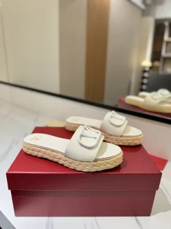 Alternative view of VALENTINO Slides & Slippers Leather-Raffia (White-Beige) EU35-39 B40202606033538109