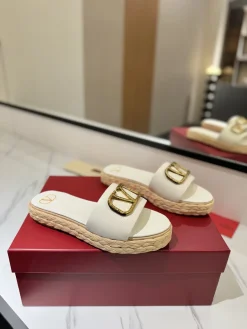 Alternative view of VALENTINO Slides & Slippers Leather-Raffia (White-Gold-Beige) EU35-39 B40202606033526109