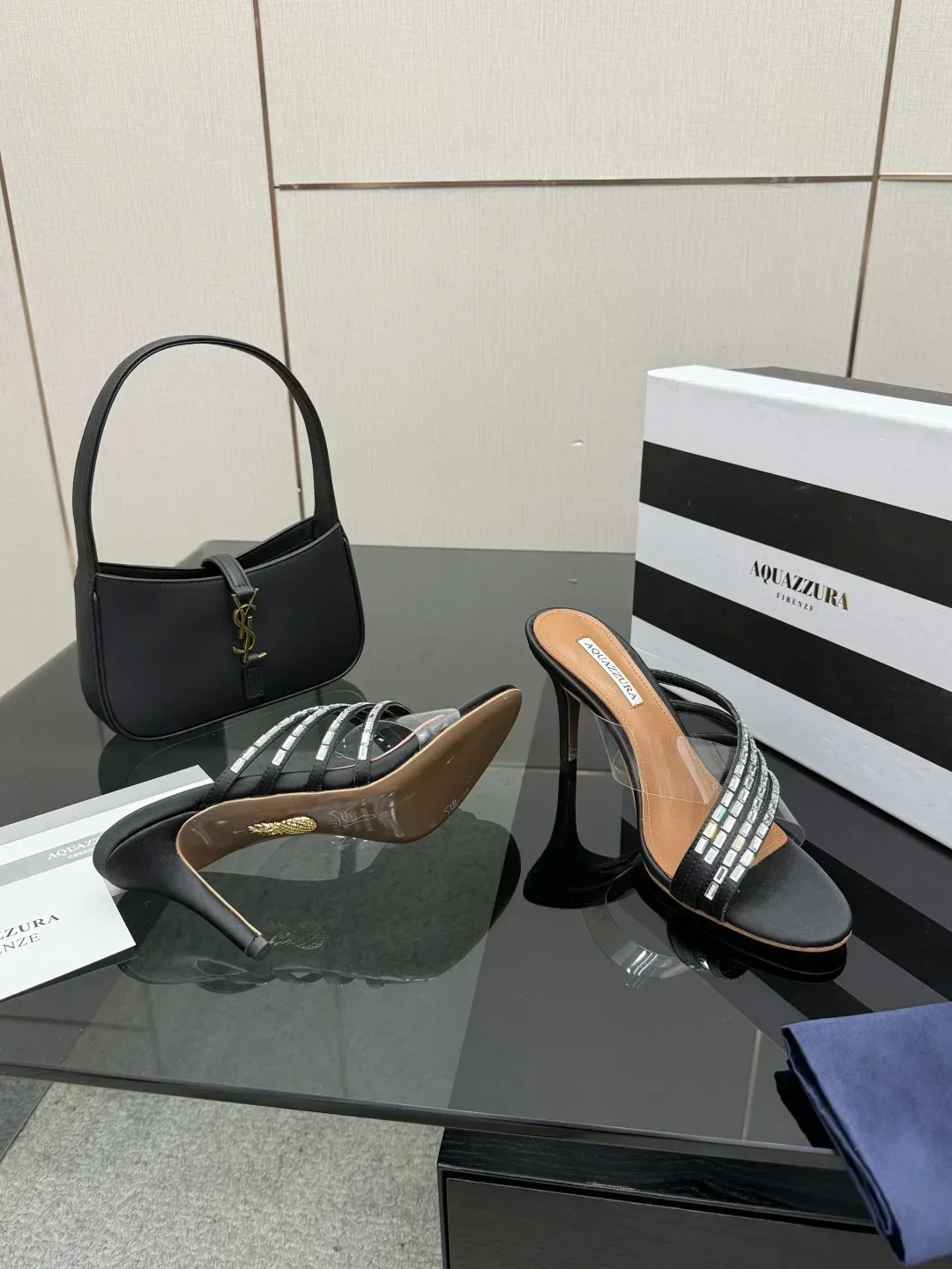 AQUAZZURA Sandals & Mules Satin PVC (Black-Clear) EU35-43 B43202607050063 - Image 3