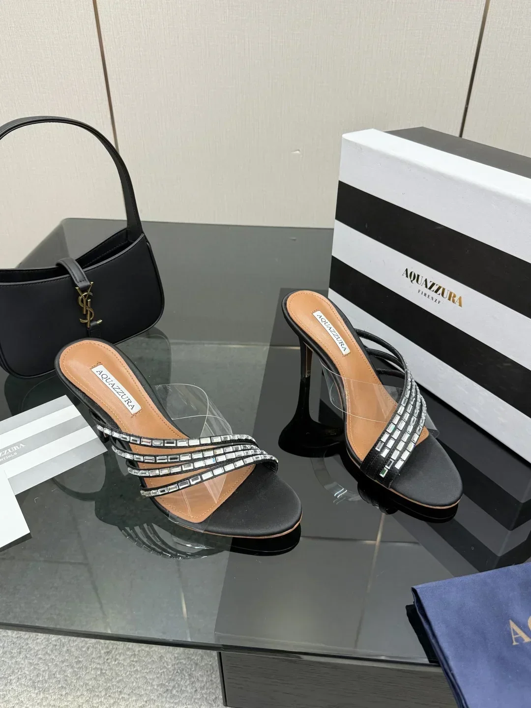 AQUAZZURA Sandals & Mules Satin PVC (Black-Clear) EU35-43 B43202607050063 - Image 9