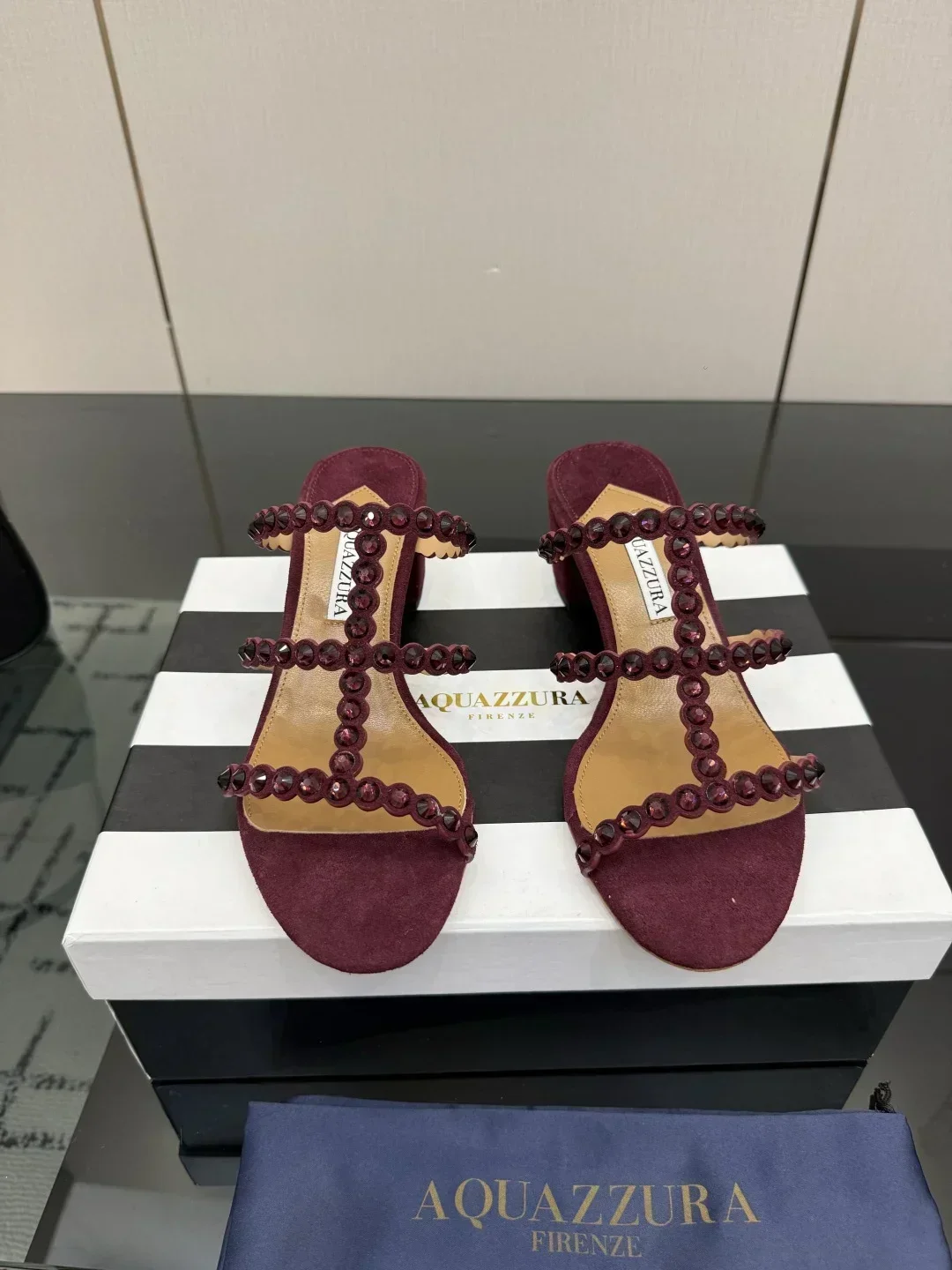 AQUAZZURA Sandals & Mules Suede Crystal (Burgundy) EU35-43 B43202607050058