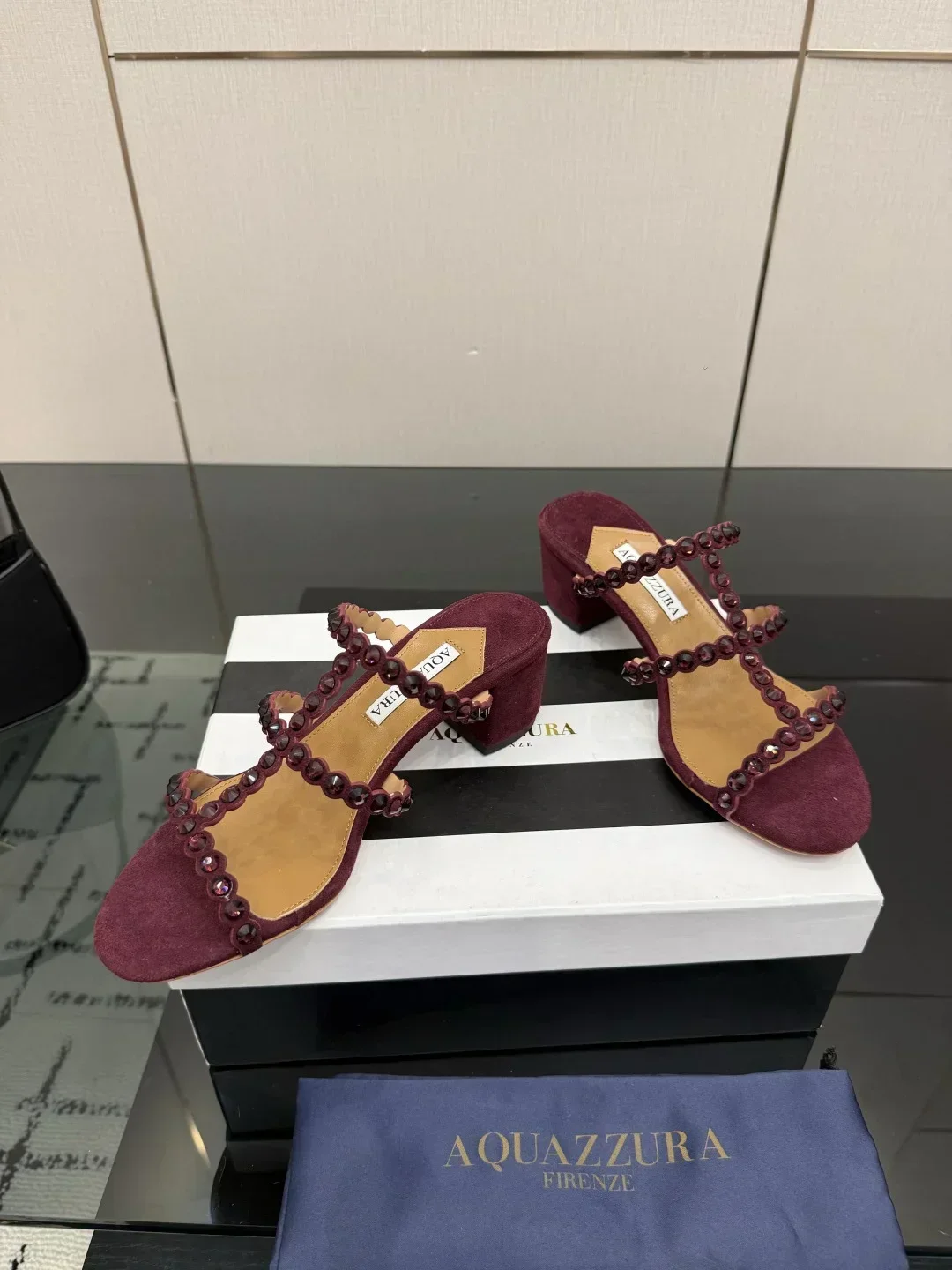AQUAZZURA Sandals & Mules Suede Crystal (Burgundy) EU35-43 B43202607050058 - Image 10
