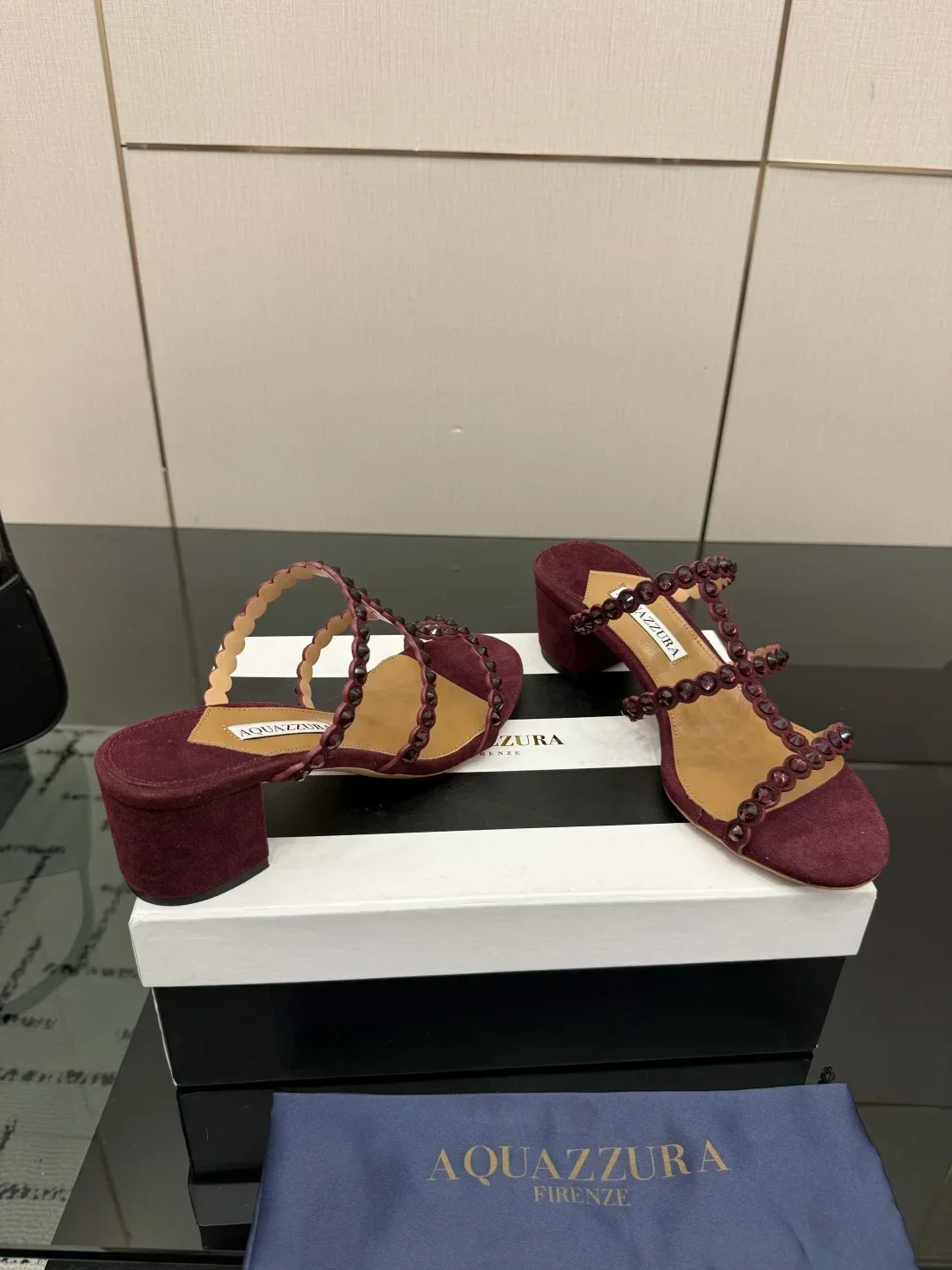 AQUAZZURA Sandals & Mules Suede Crystal (Burgundy) EU35-43 B43202607050058 - Image 2