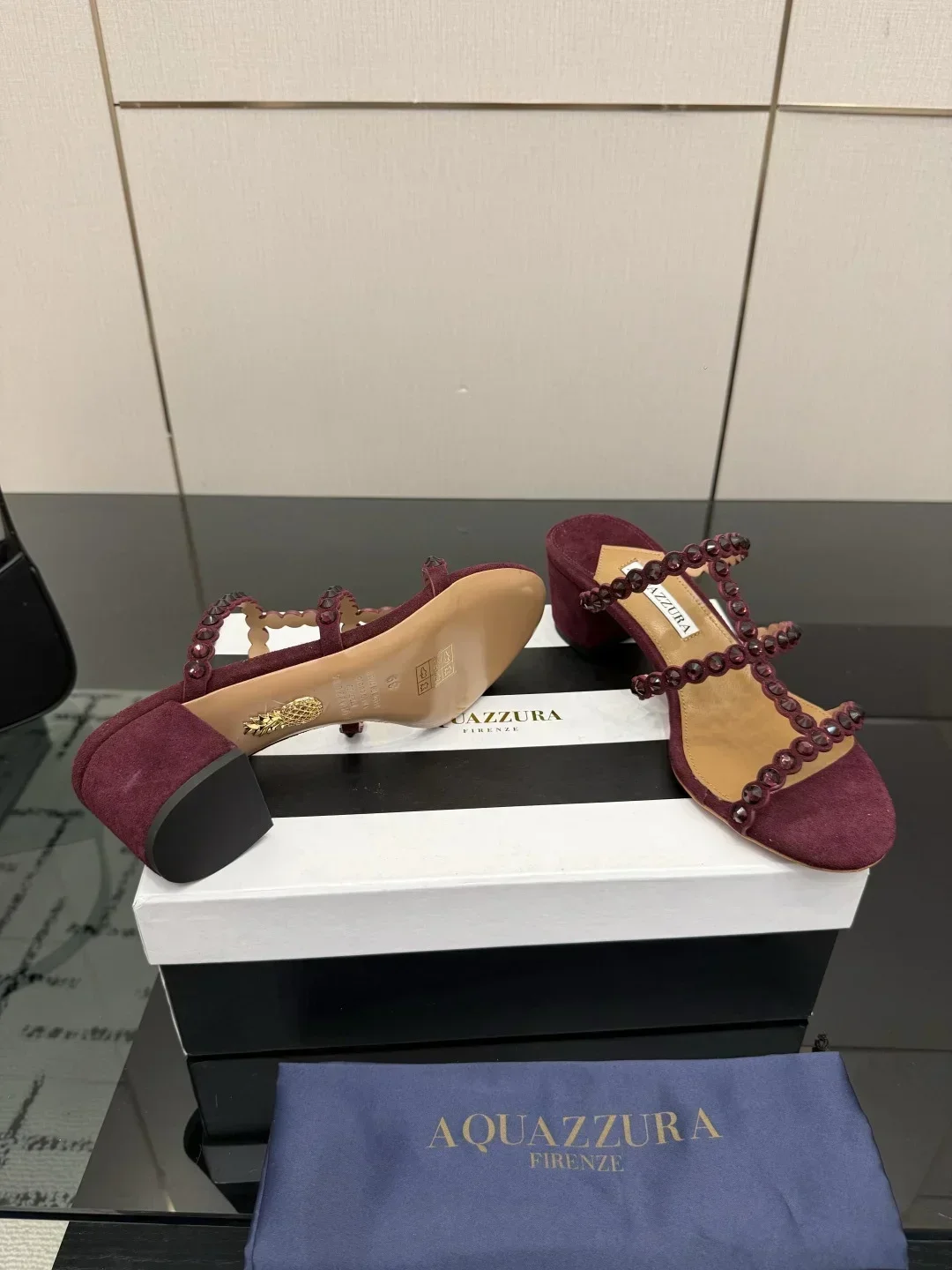 AQUAZZURA Sandals & Mules Suede Crystal (Burgundy) EU35-43 B43202607050058 - Image 3