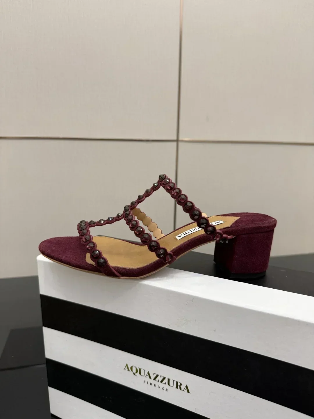 AQUAZZURA Sandals & Mules Suede Crystal (Burgundy) EU35-43 B43202607050058 - Image 4