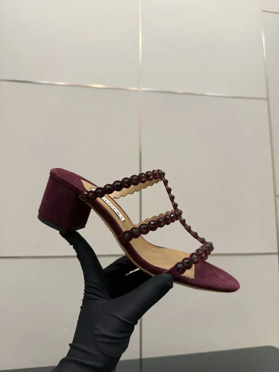 AQUAZZURA Sandals & Mules Suede Crystal (Burgundy) EU35-43 B43202607050058 - Image 5