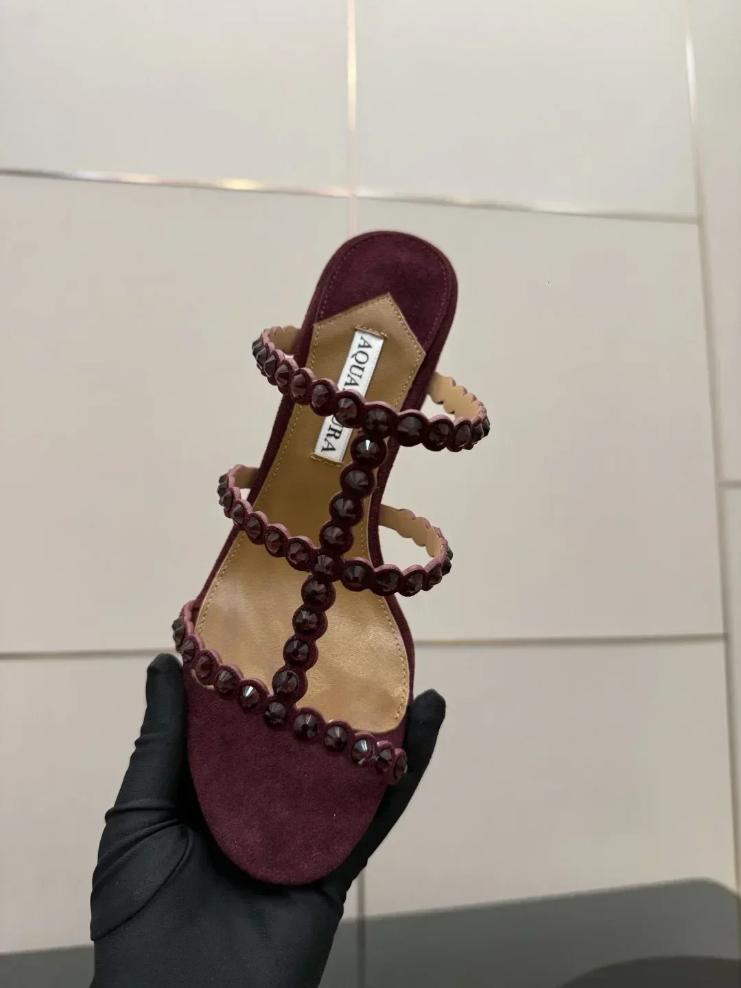 AQUAZZURA Sandals & Mules Suede Crystal (Burgundy) EU35-43 B43202607050058 - Image 6