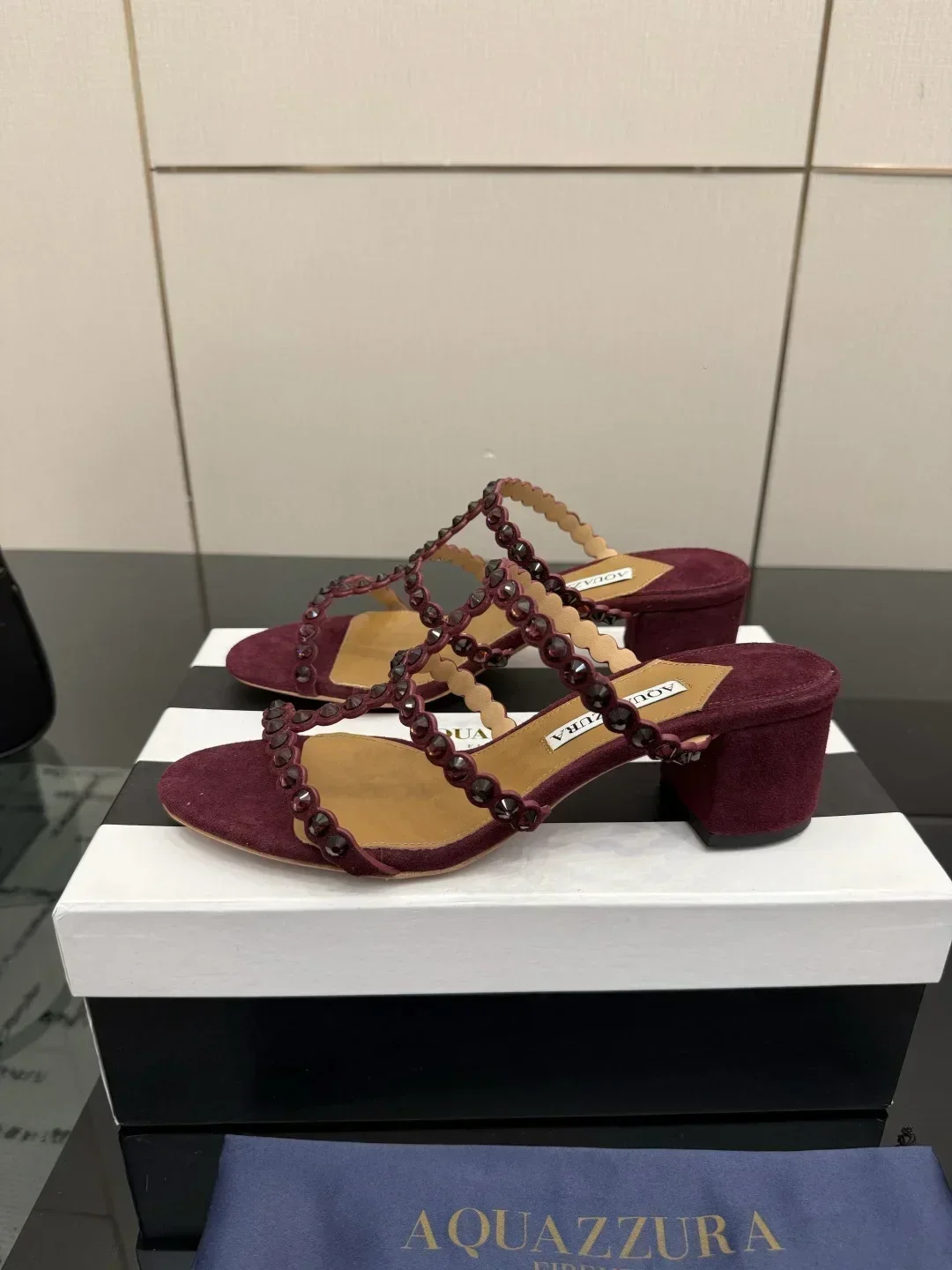 AQUAZZURA Sandals & Mules Suede Crystal (Burgundy) EU35-43 B43202607050058 - Image 8