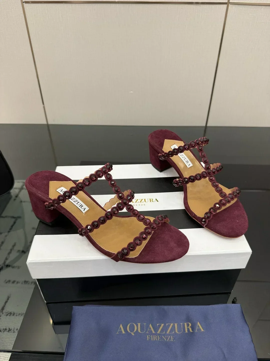 AQUAZZURA Sandals & Mules Suede Crystal (Burgundy) EU35-43 B43202607050058 - Image 9