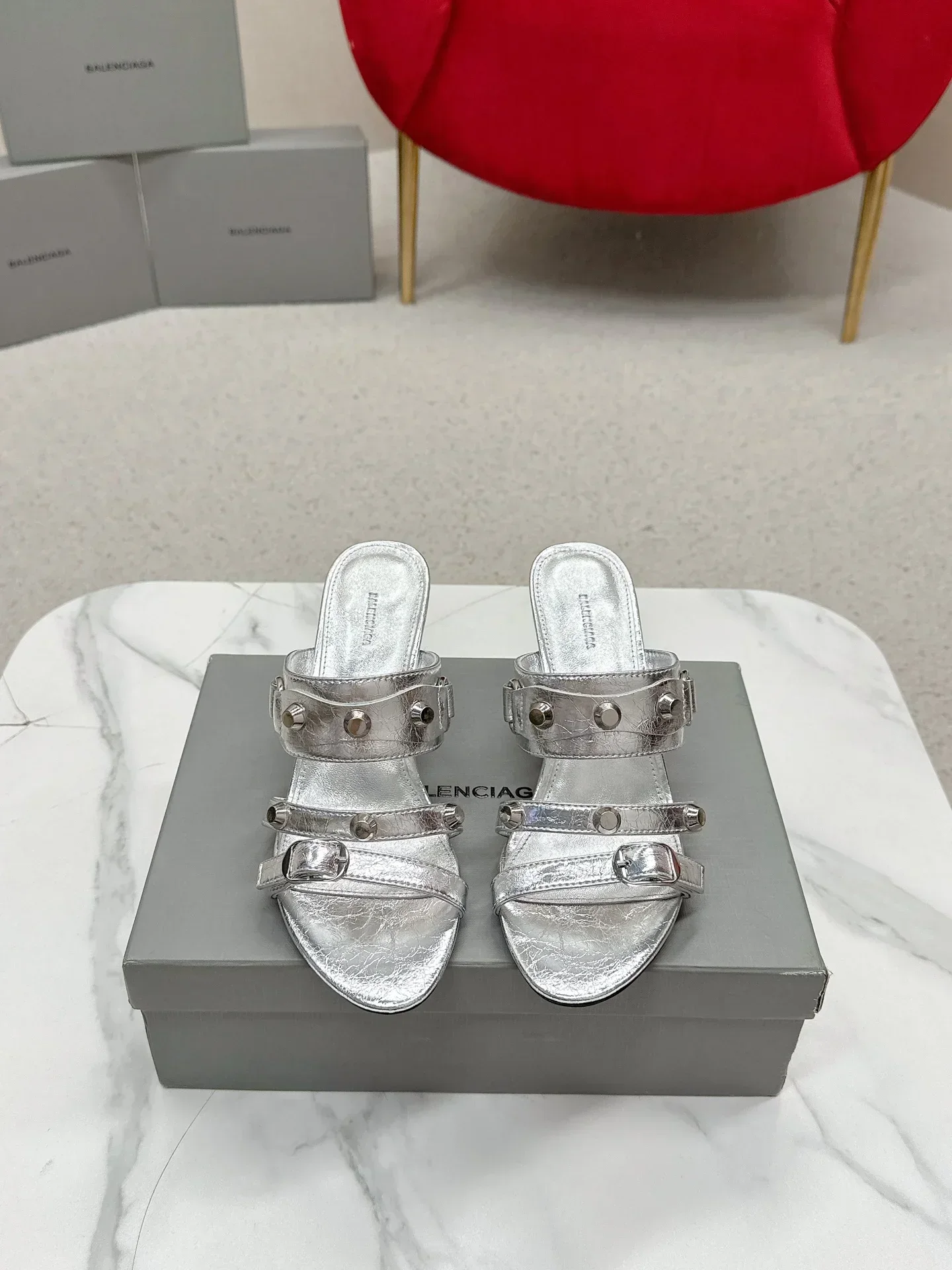 BALENCIAGA Sandals & Mules Metallic Leather (Silver) EU35-39 B90202607050075