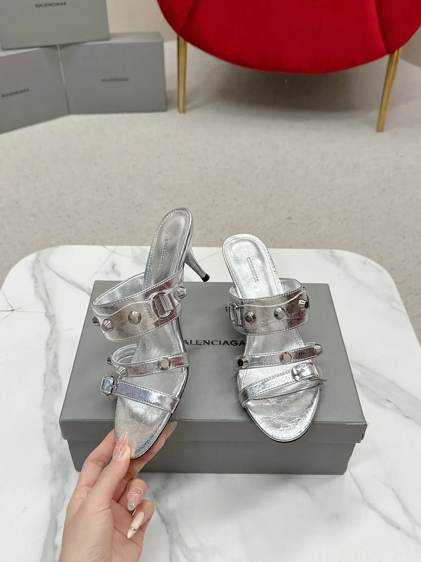 BALENCIAGA Sandals & Mules Metallic Leather (Silver) EU35-39 B90202607050075 - Image 3