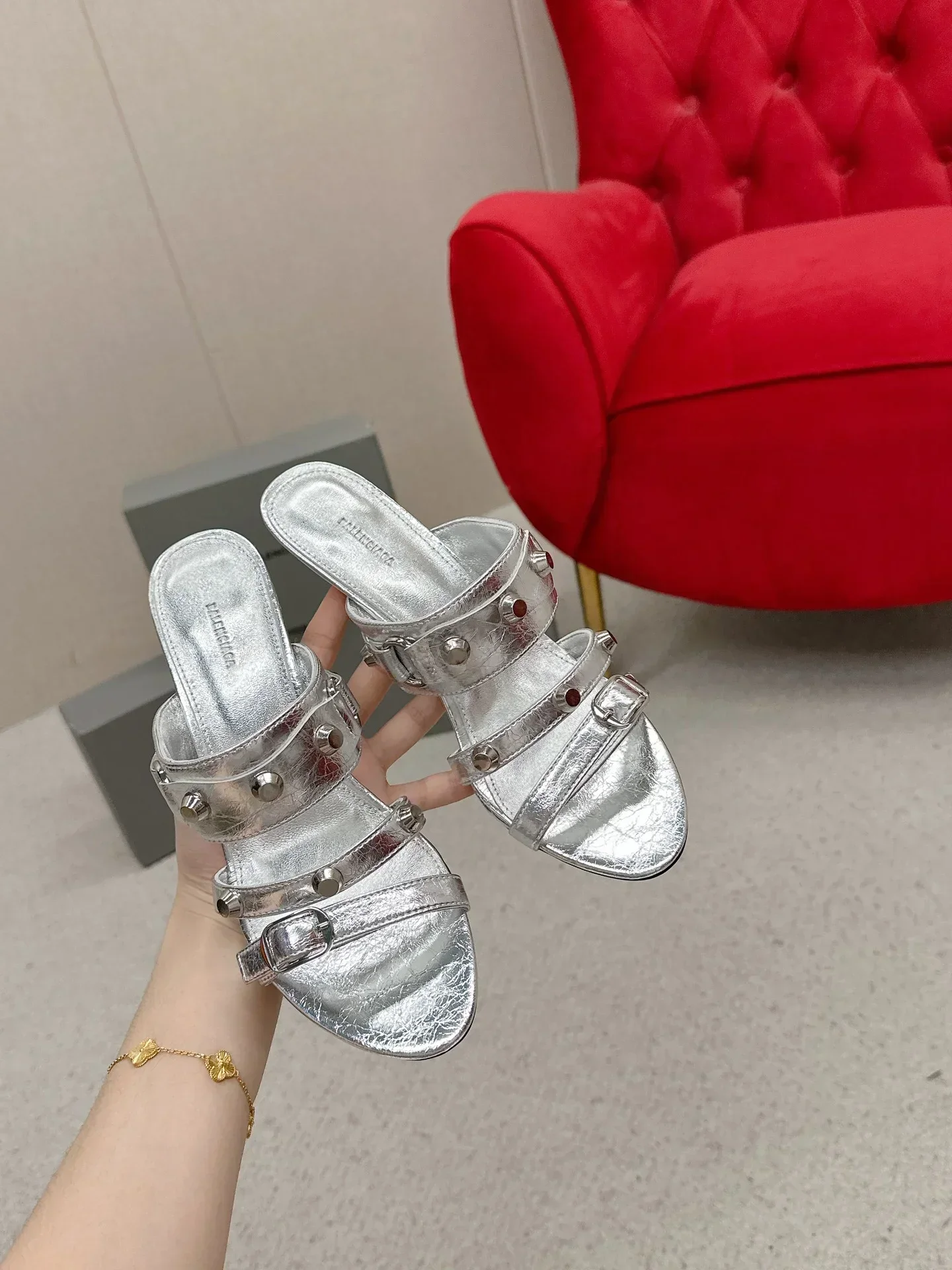 BALENCIAGA Sandals & Mules Metallic Leather (Silver) EU35-39 B90202607050075 - Image 5